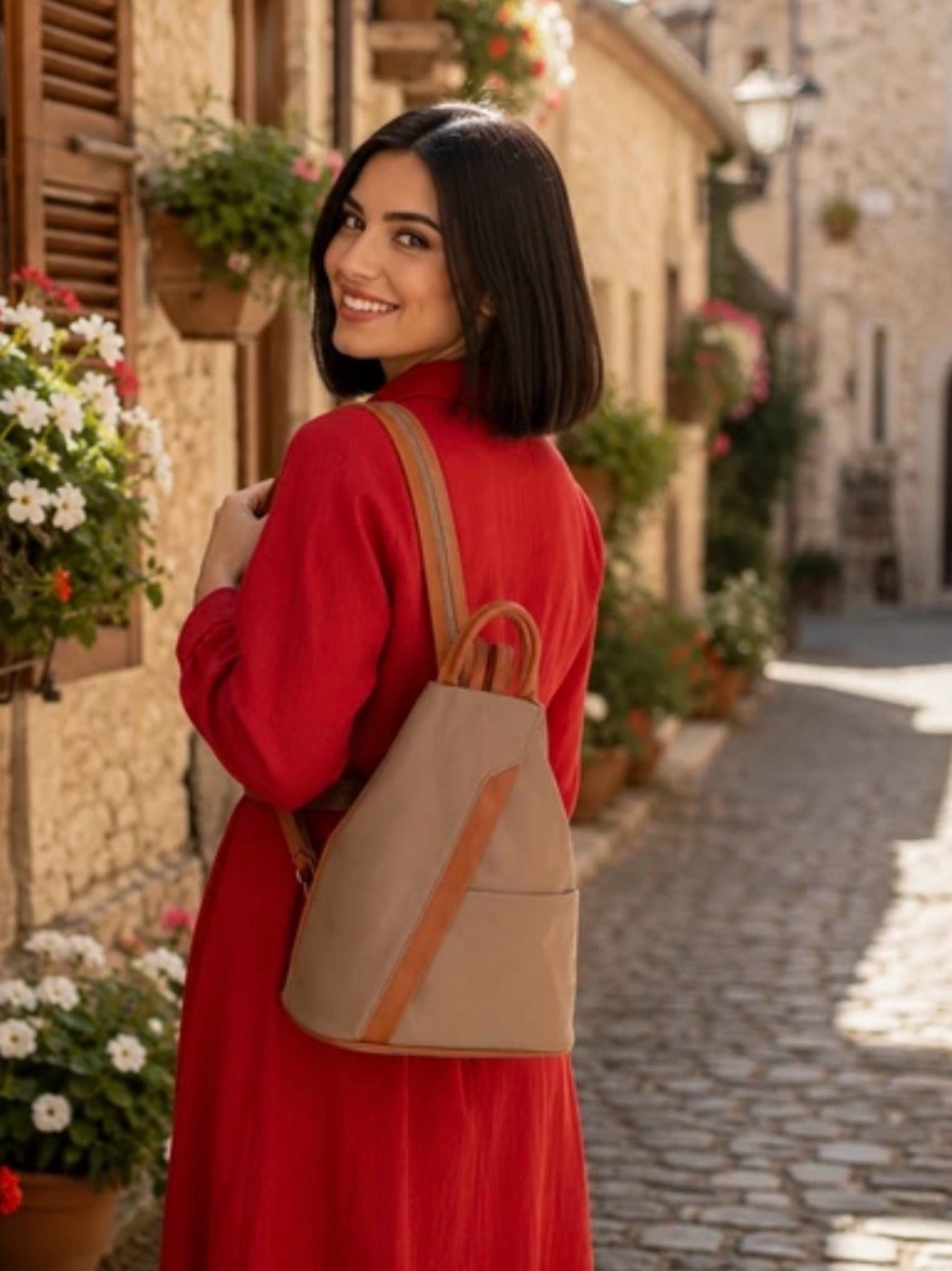 Everyday Neutral Tan Backpack Tote for Women - Casual City Bag